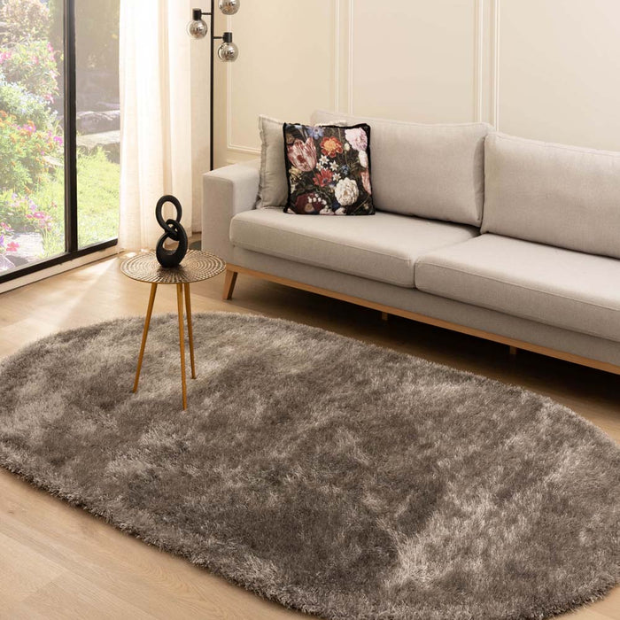 Tapeso Ovaal hoogpolig vloerkleed velvet - Posh grijs - 120x180 cm
