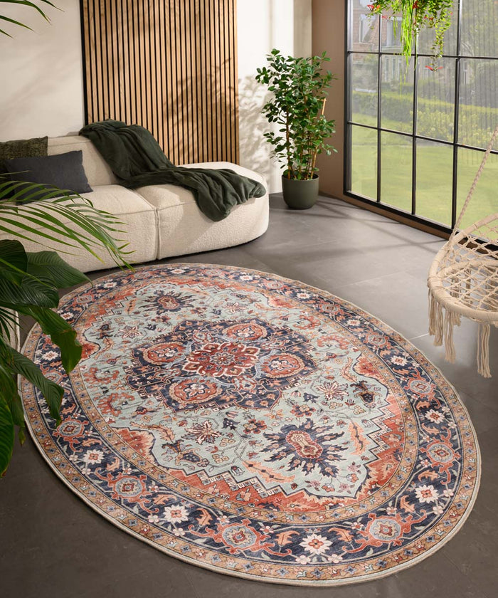 Heritaged Buitenkleed ovaal Vintage - Valenca Fino groen|blauw -