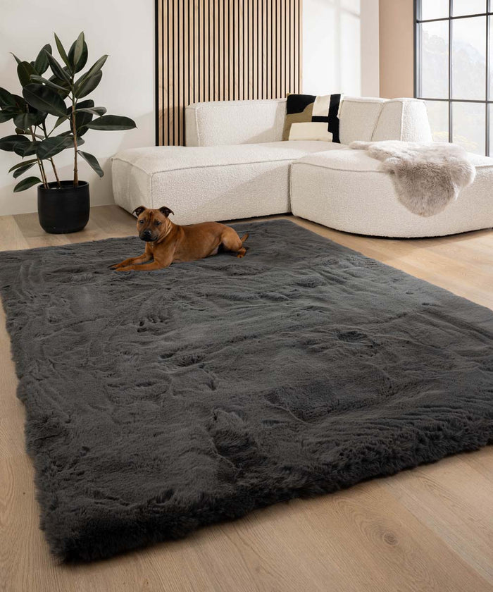 Tapeso Fluffy vloerkleed - Comfy Deluxe donkergrijs - 70x140 cm