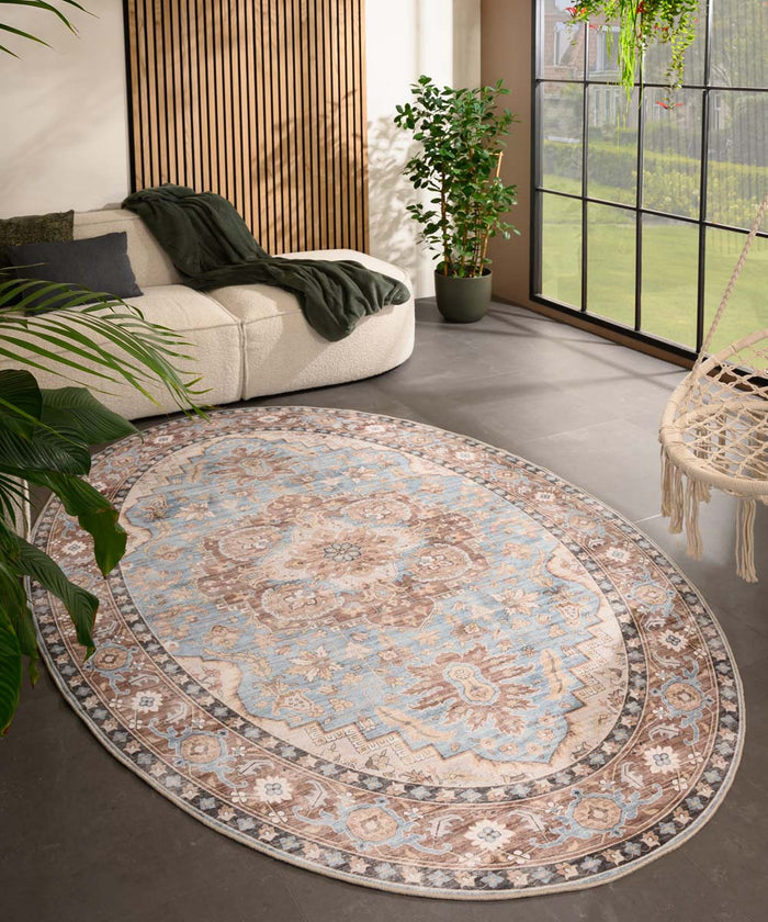 Heritaged Buitenkleed ovaal Vintage - Valenca Fino lichtblauw - 80x150