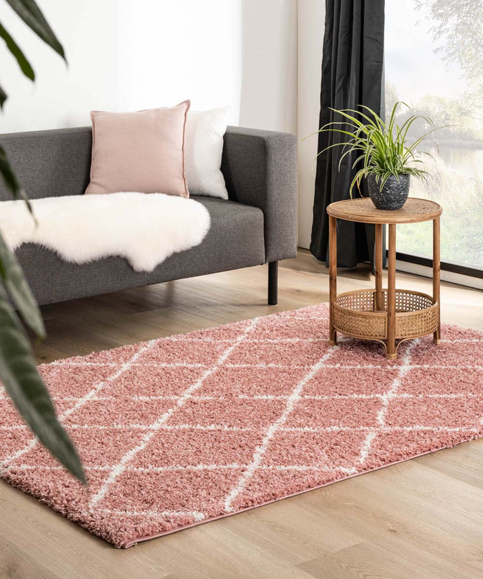 Boho&me Hoogpolig vloerkleed ruiten Habitat - roze|wit - 280x380 cm