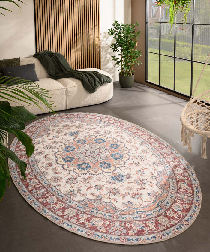 Heritaged Buitenkleed ovaal Vintage - Valenca Nova crème|rood -