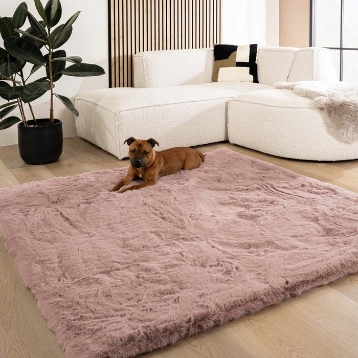 Tapeso Fluffy vloerkleed vierkant - Comfy Deluxe roze - 200x200 cm
