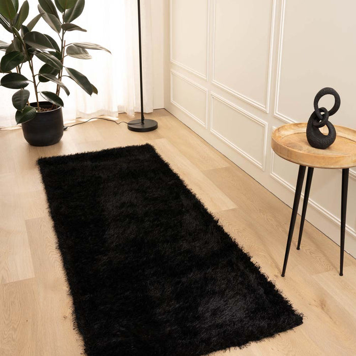 Tapeso Hoogpolige loper velvet - Posh zwart - 80x300 cm