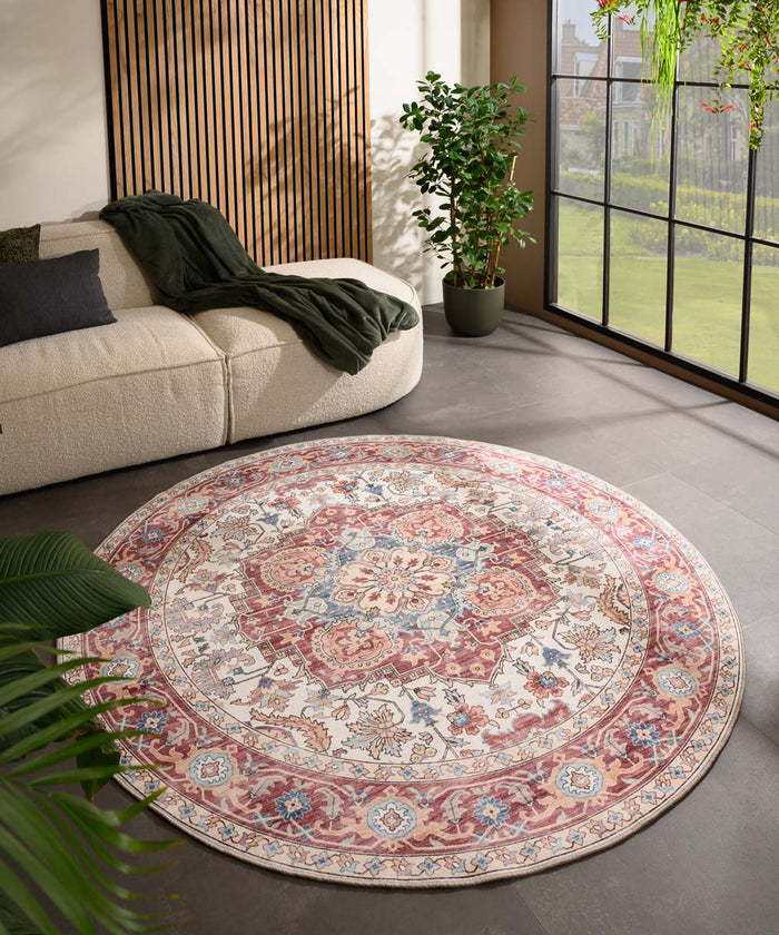Heritaged Rond Vintage buitenkleed - Valenca Fino crème|rood - 200 cm