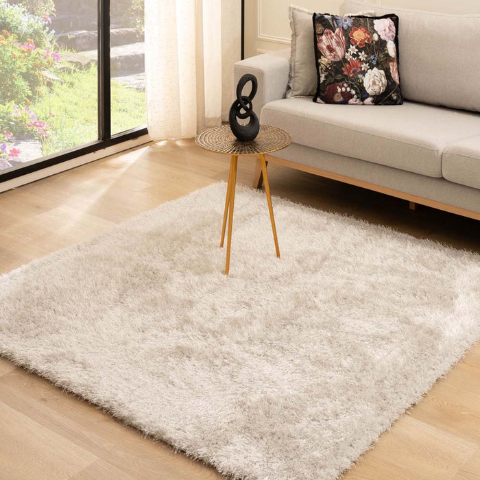 Tapeso Vierkant hoogpolig vloerkleed velvet - Posh lichtzilver -