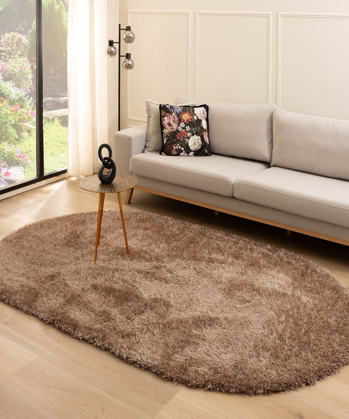 Tapeso Ovaal hoogpolig vloerkleed velvet - Posh bruin - 280x380 cm