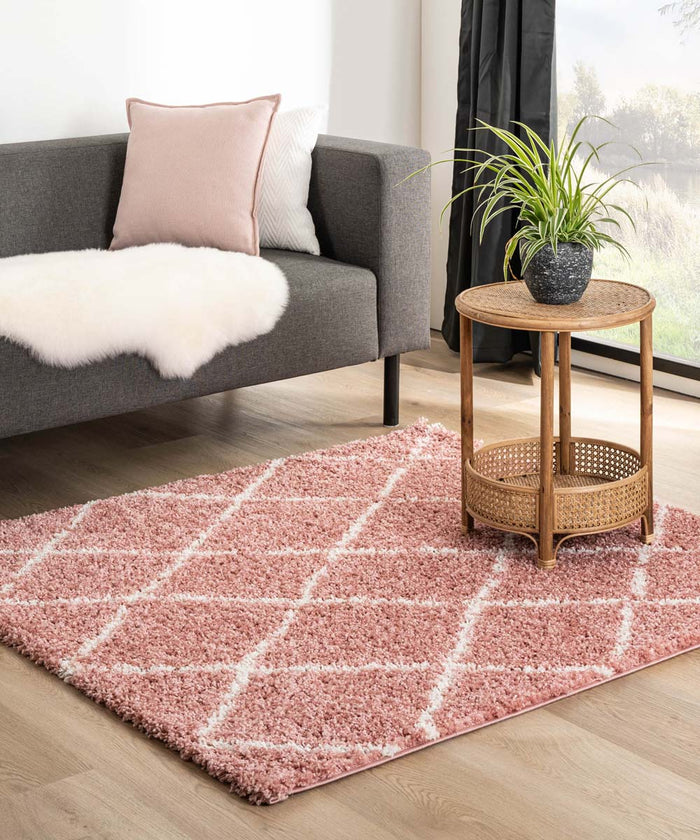 Boho&me Vierkant hoogpolig vloerkleed ruiten Habitat - roze|wit -