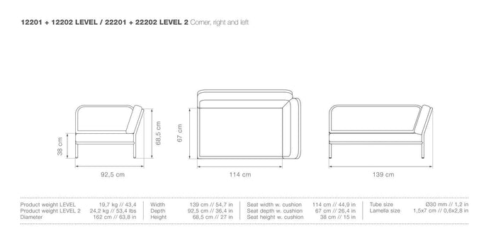 Houe Level2 linker hoek 2-zits loungebank frame wit stof Char