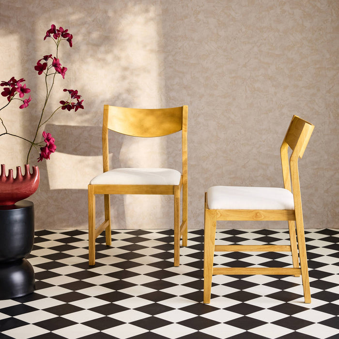 sweeek - Stoel van heveahout en beige stof (set van 2)