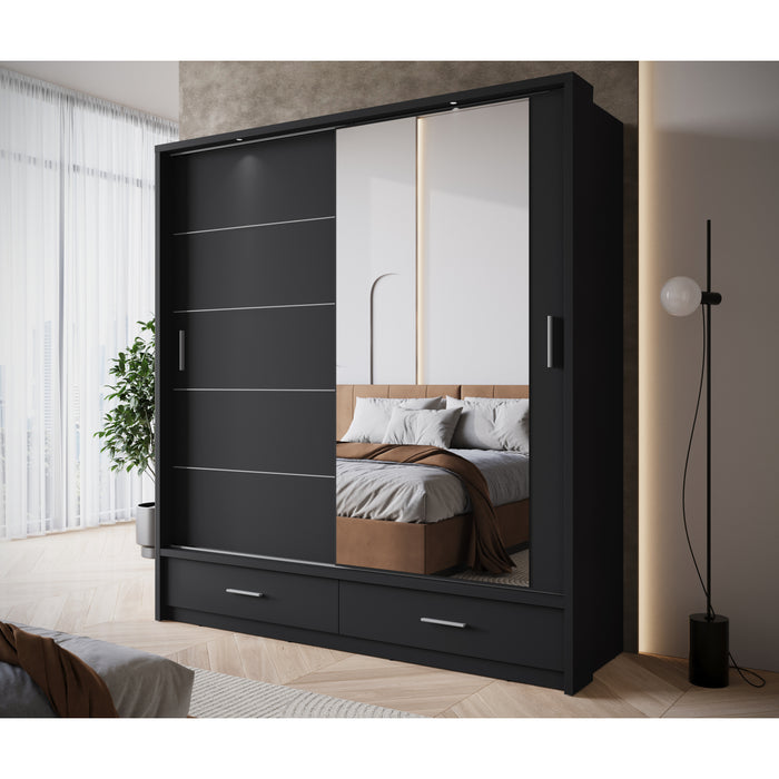 Meubella Kledingkast Autumn - Zwart - 200 cm - Met spiegel