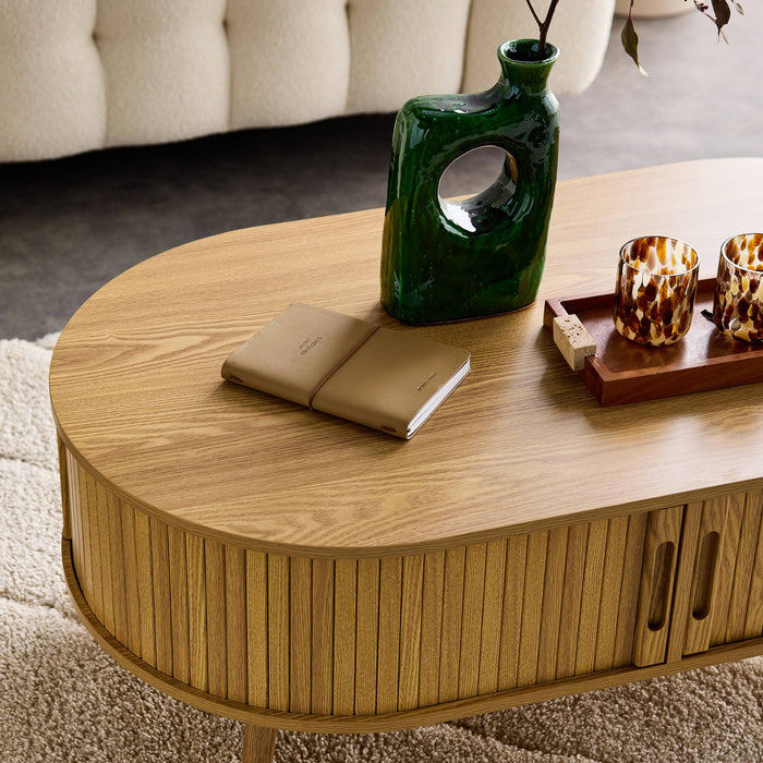 sweeek - Salontafel met schuifdeuren en vakken met houteffect, B 110cm