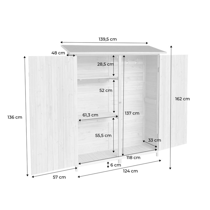 sweeek - 140 cm tuinhuisje in dennenhout, 4 opbergruimtes