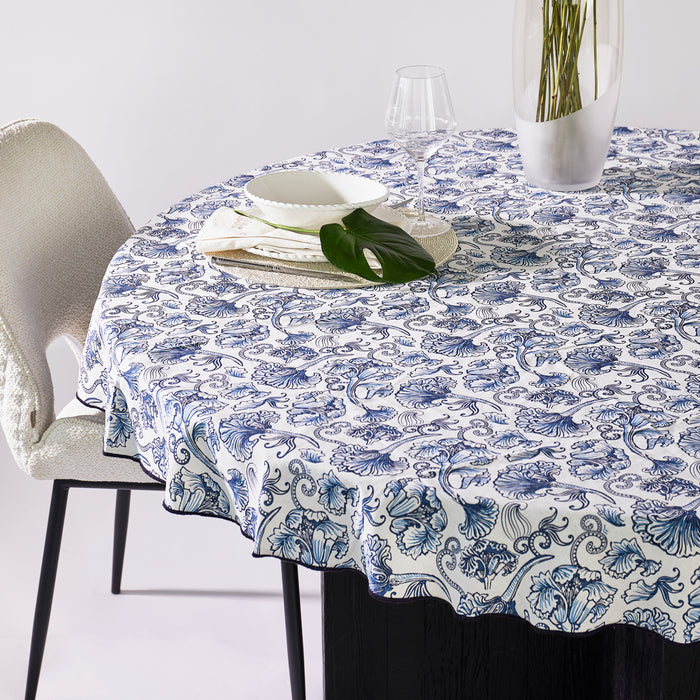 Riviera Maison Tafelkleed Blauw, Wit - Floral Island Rond kleed tafel