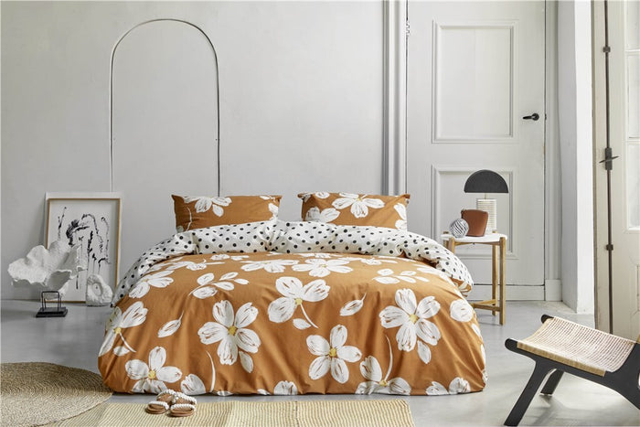 Walra - Dekbedovertrek Fancy Flowers - 200x220 - Cognac