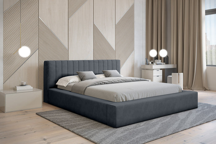 Trae Mobler Como 140 x 200 cm Gestoffeerd Bed Donkerblauw