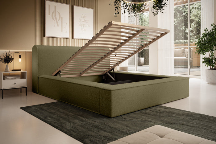 Trae Mobler Fatima 140 x 200 cm Gestoffeerd Bed Olijfgroen