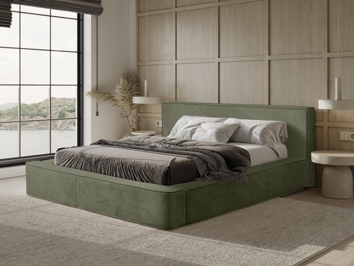 Trae Mobler Harmon 180x200 cm Gestoffeerd Bed Olijfgroen