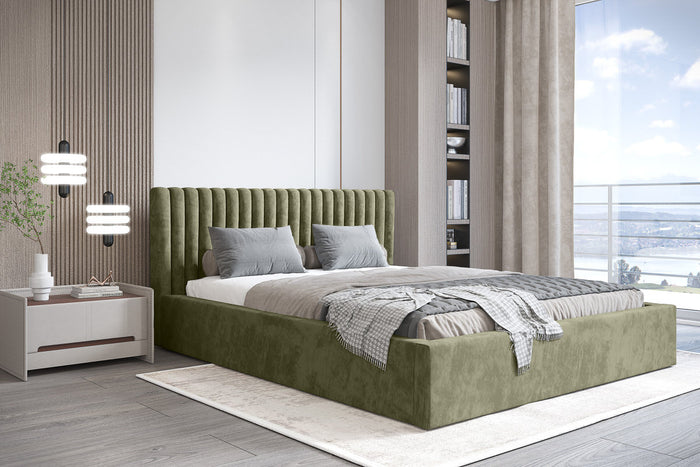 Trae Mobler Vegas 140 x 200 cm Gestoffeerd Bed Olijfgroen