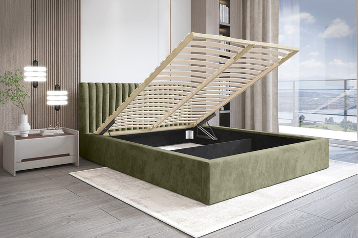 Trae Mobler Vegas 140 x 200 cm Gestoffeerd Bed Olijfgroen