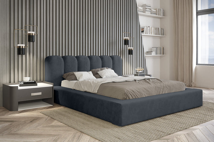 Trae Mobler Dallas 140 x 200 cm Gestoffeerd Bed Donkerblauw
