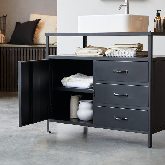 Tikamoon - Industriel - Massief mangohouten en metalen badmeubel 95 cm