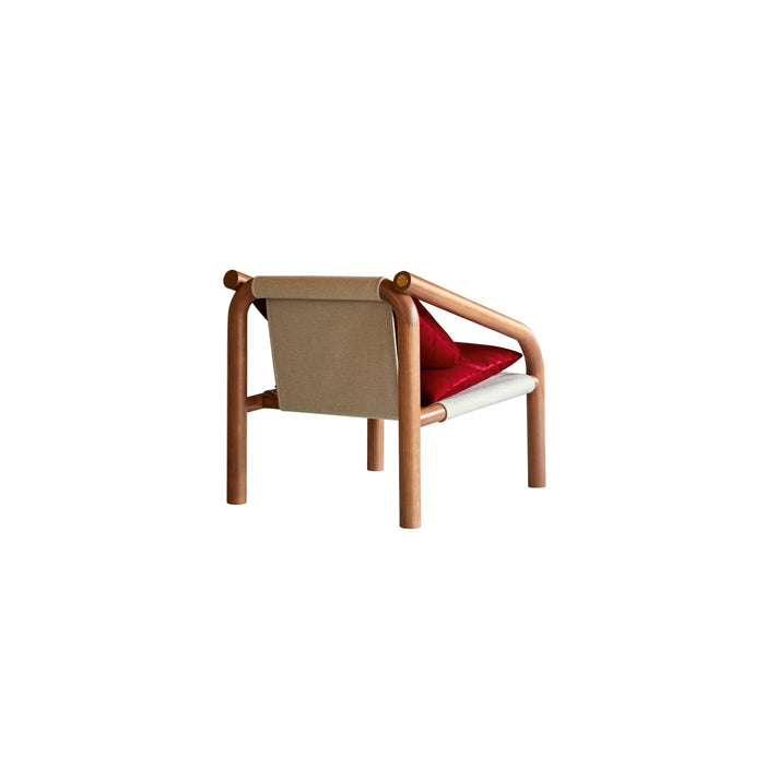 Tikamoon - Fauteuil van massief eikenhout en rood fluweel