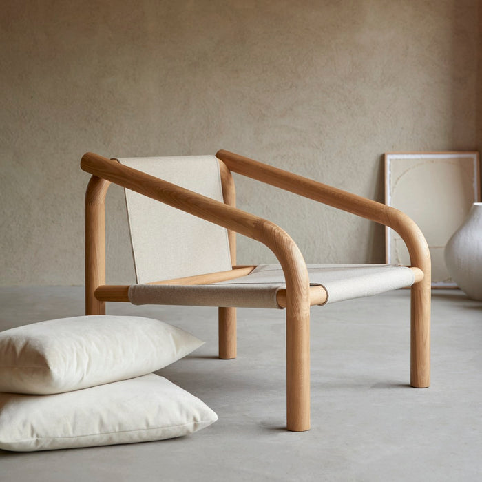 Tikamoon - Fauteuil van massief licht eikenhout en ecru stof
