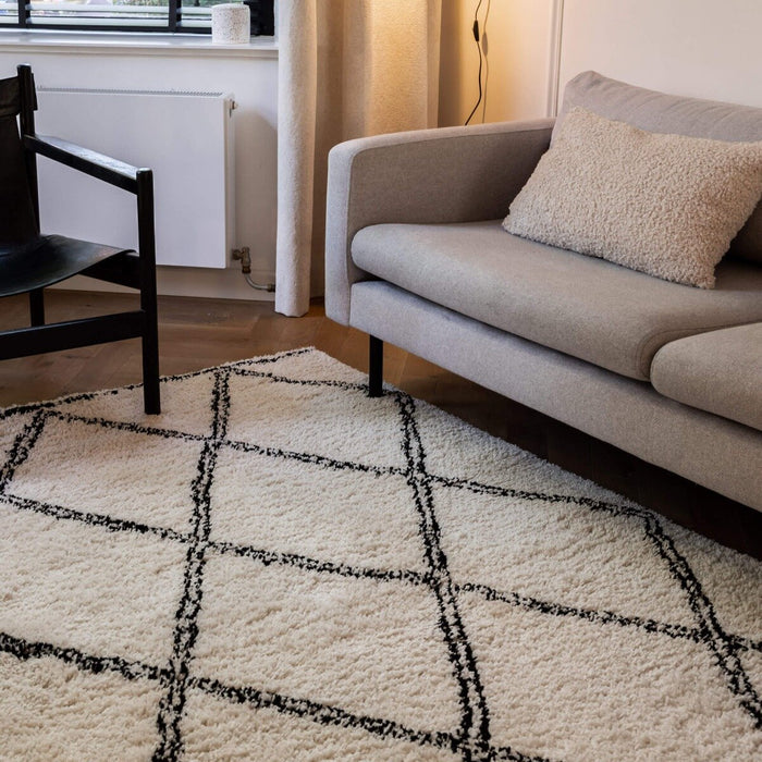 Interieur05 Hoogpolig berber vloerkleed Wit|Zwart Norway 200 x 290 cm