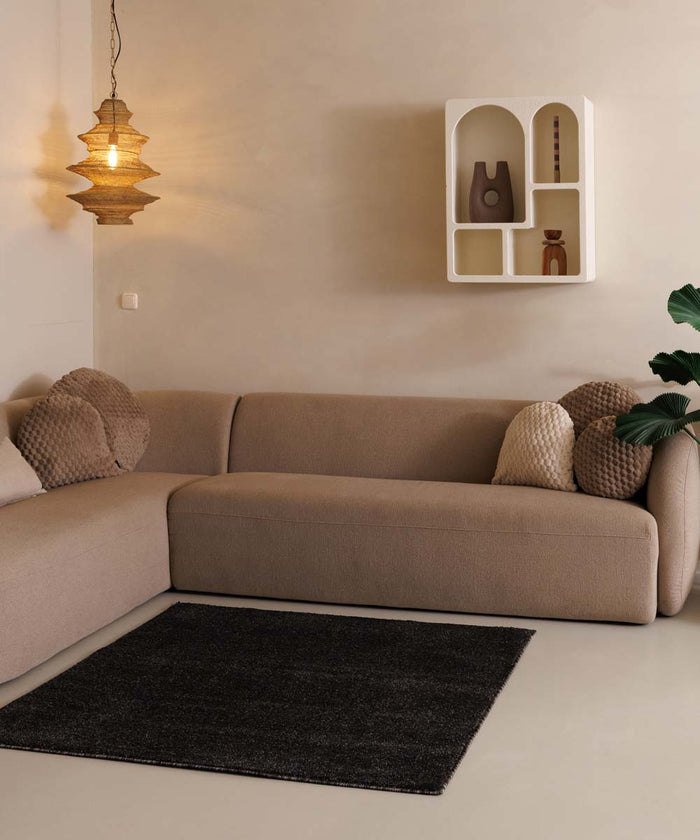 Tapeso Vierkant vloerkleed Fine - antraciet - 100x100 cm