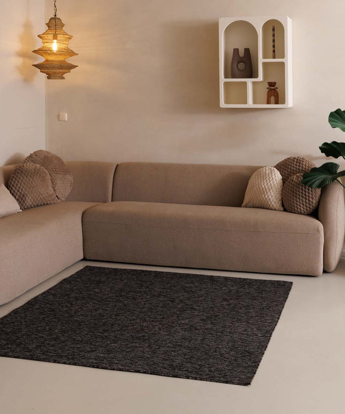 Tapeso Vierkant vloerkleed Lush - antraciet - 100x100 cm