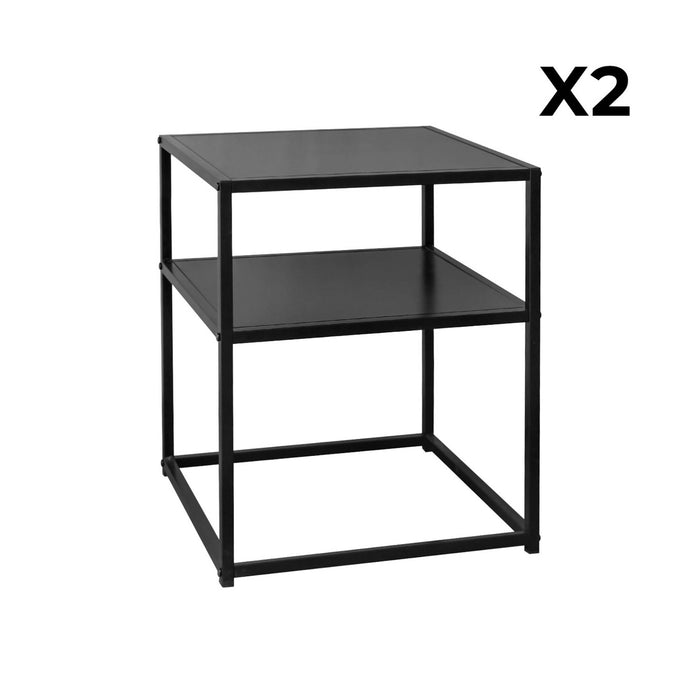 sweeek - Set van 2 zwart metalen nachtkastjes met legplanken