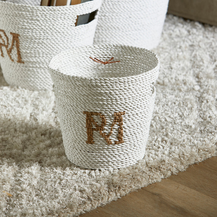 Riviera Maison Opbergmand Wit - RM Monogram - Riet (ØxH) 27x25