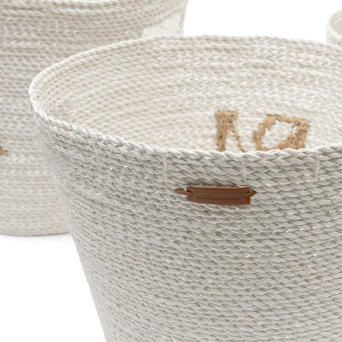 Riviera Maison Opbergmand Wit - RM Monogram - Riet (ØxH) 27x25