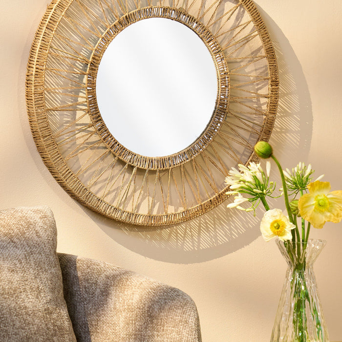 Mica Decorations Ludy Wandspiegel - H5 x Ø70 cm - Jute - Lichtbruin