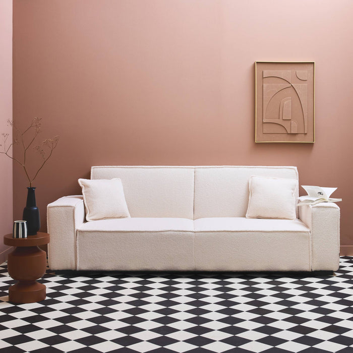 sweeek - 3-zits slaapbank in wit-crème boucléstof