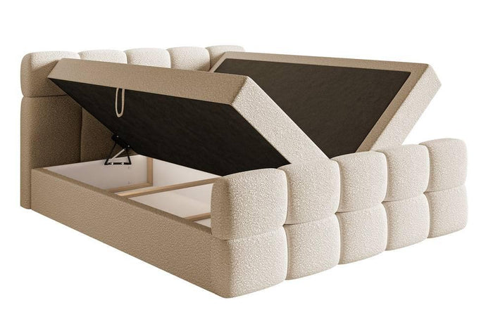 NADUVI Collection Chloe Boxspring met Opbergvak 160 x 200 cm - Bouclé - Ivoor