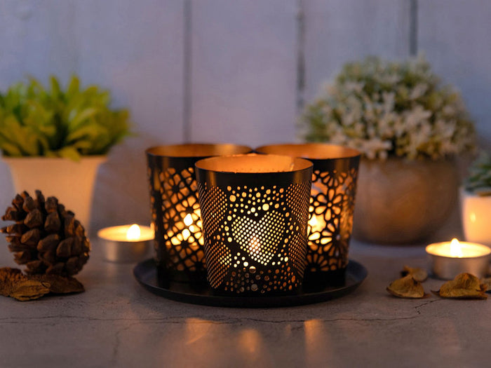 SVJ Windlicht - 7x7x7 cm - Metaal - Zwart - Set van 3