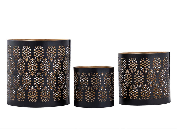 SVJ Windlicht - 14x14x14 cm - Metaal - Zwart - Set van 3