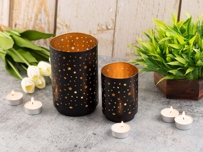 SVJ Windlicht - 11x11x16 cm - Metaal - Zwart - Set van 3