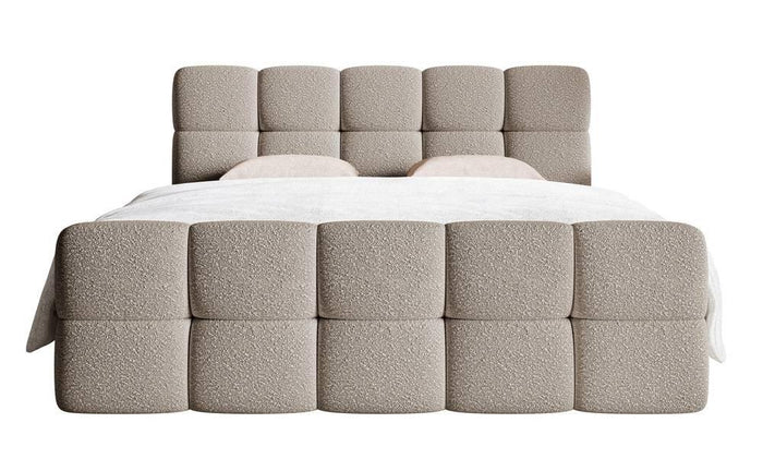 NADUVI Collection Chloe Boxspring met Opbergvak 140 x 200 cm - Bouclé - Greige