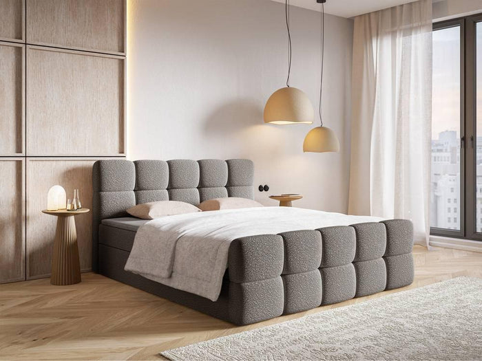 NADUVI Collection Chloe Boxspring met Opbergvak 140 x 200 cm - Bouclé - Grijs