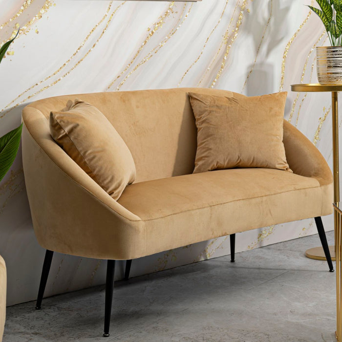 Mauro Ferretti Browy Zwart metalen en bruin fluwelen bank met kussens