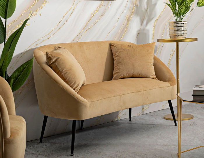 Mauro Ferretti Browy Zwart metalen en bruin fluwelen bank met kussens