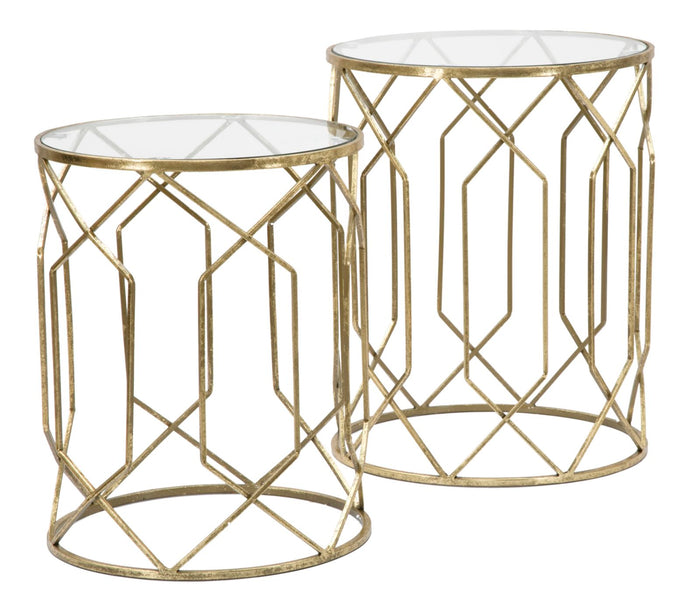 Mauro Ferretti Tunisi Set van 2 tafels in goud metaal met glas