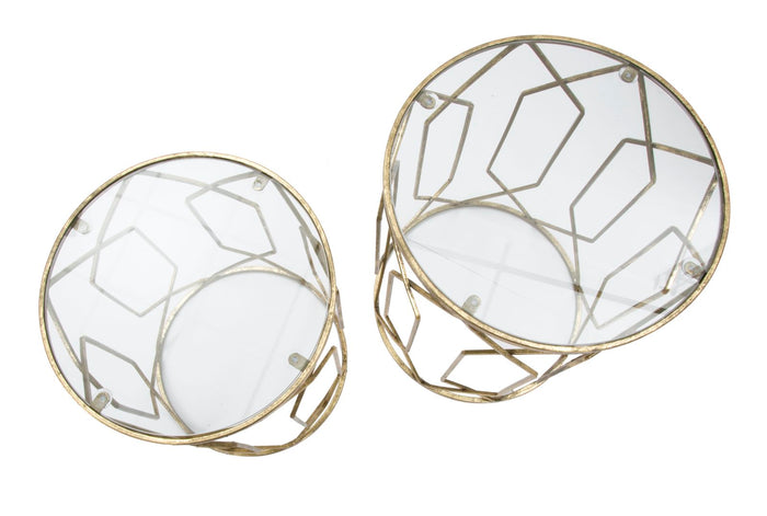 Mauro Ferretti Tunisi Set van 2 tafels in goud metaal met glas