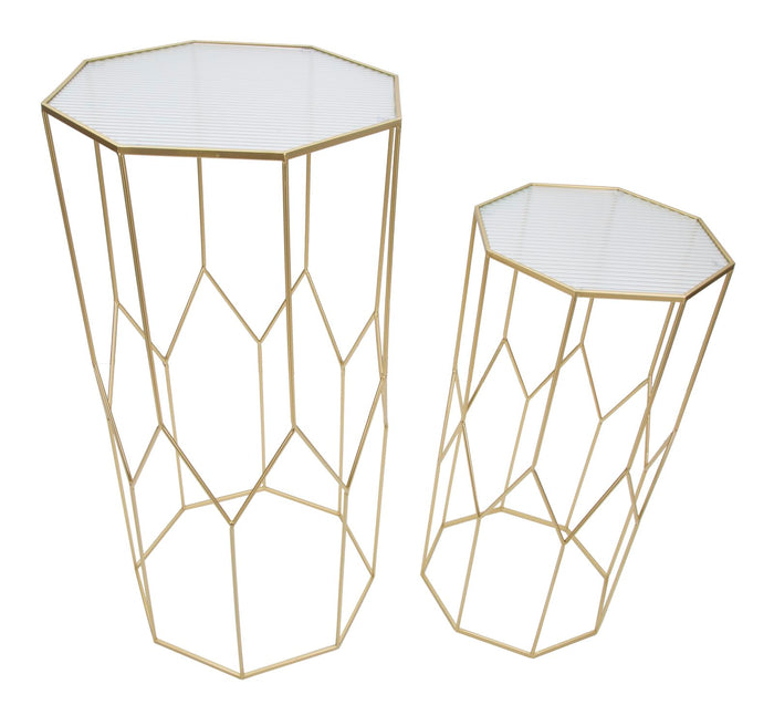 Mauro Ferretti Glass Set van 2 tafels in goud metaal en glas