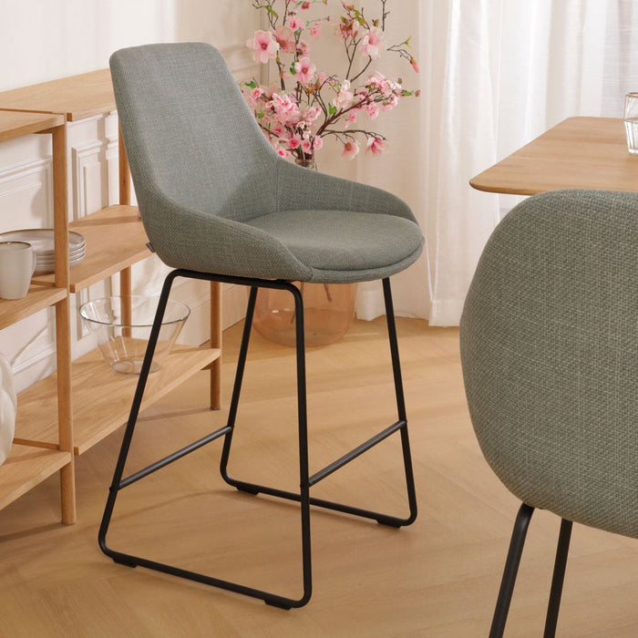 Nolon Nino-Isa Barkruk Saliegroen - Stof - Zwart Onderstel - 75 cm