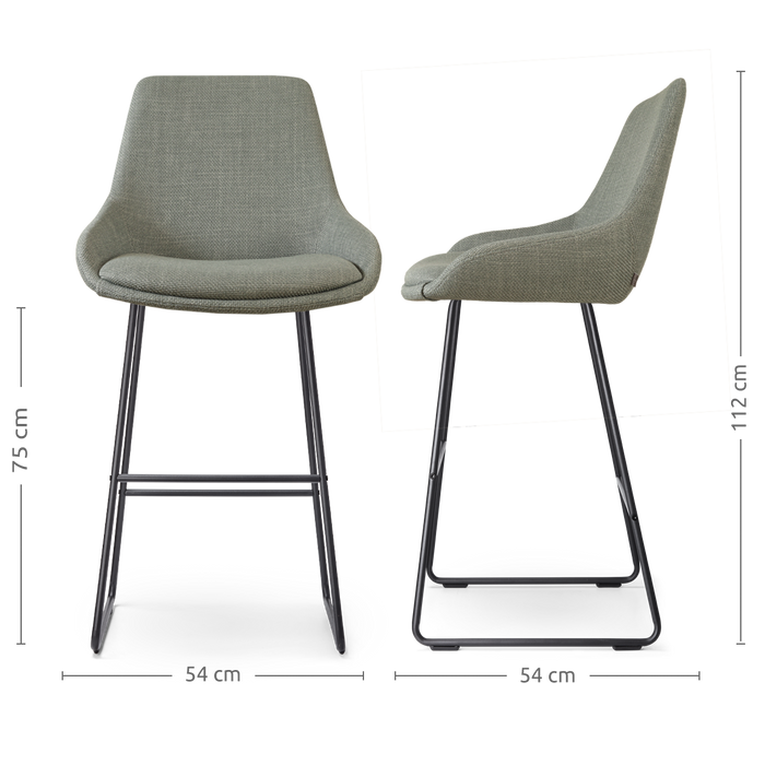 Nolon Nino-Isa Barkruk Saliegroen - Stof - Zwart Onderstel - 75 cm