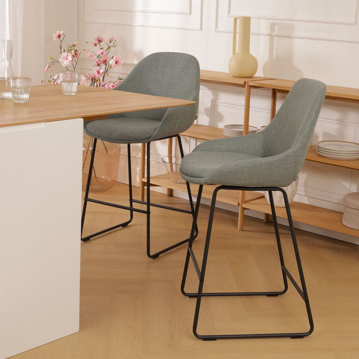 Nolon Nino-Isa Barkruk Saliegroen - Stof - Zwart Onderstel - 75 cm